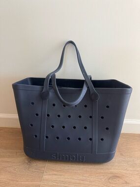Large Simply Southern Rubber Tote - Navy W/ Clear Zippered Pouch Insert